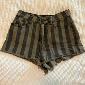 BDG urban outfitters high rise free cheeky jean shorts denim striped olive black